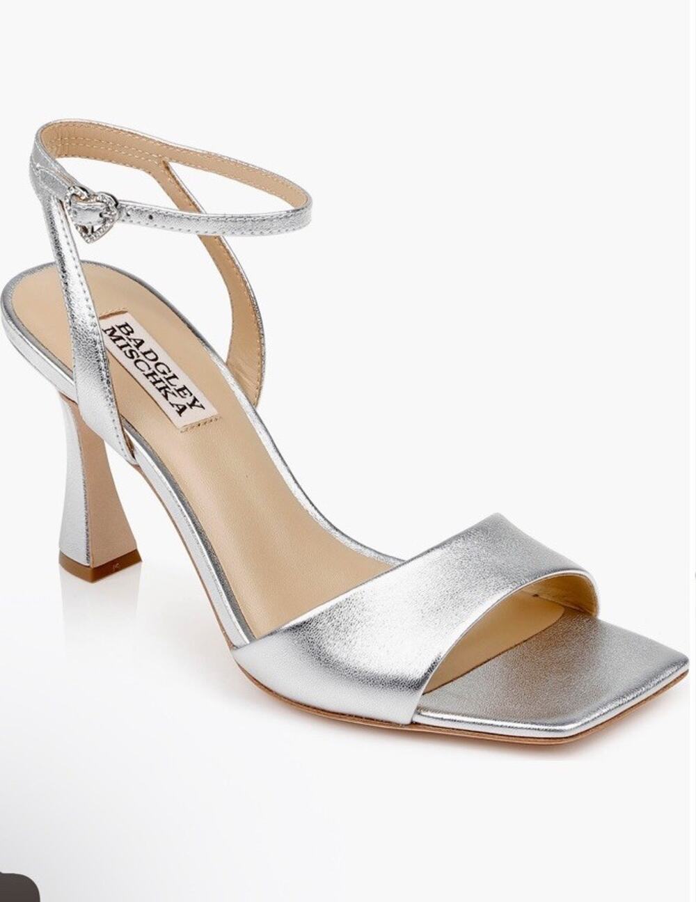 BADGLEY MISCHKA Cady Ankle Strap Sandal Silver Women's Size 8.5 NEW $245